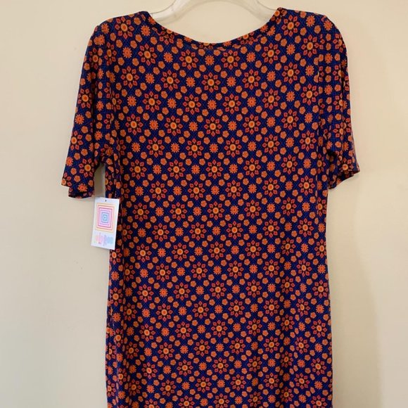 LuLaRoe Julia Dress Kaleidoscope Print Large Navy Blue Orange - Picture 4 of 9